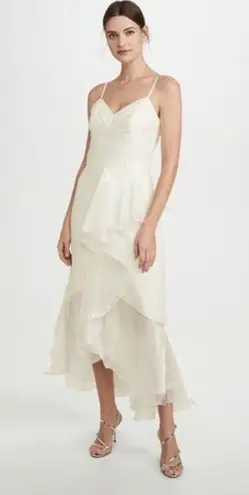 Marchesa Notte High Low Tea Length Gown in a metallic Ivory size 10 /M
