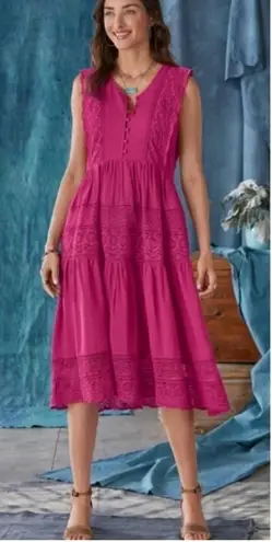 Sundance Womens Bright Tomorrow Western Boho Peasant Lace Crochet Midi Dress