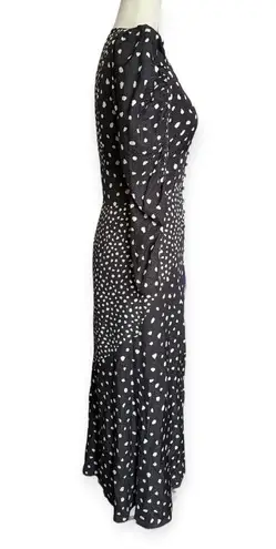 Rebecca Taylor Rouched Silk Black and White Polka Dot Print Midi Formal Dress