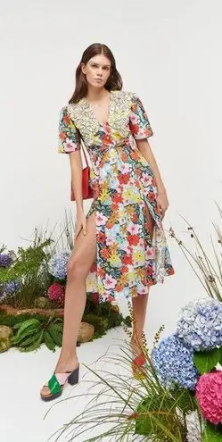 Celia B Nanna Floral Button Front Midi Dress Multicolor Womens Size XL Red