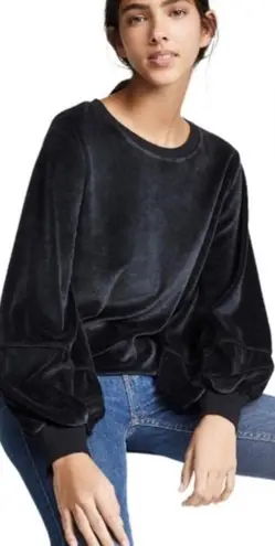 Nation LTD. Kiera Black Velvet Lantern Puff Sleeve Slouchy Crewneck Top sz Small