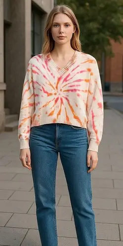 RD Style Women's Tie Dye V-Neck Knit Cotton Pullover Sweater Multicolor Small