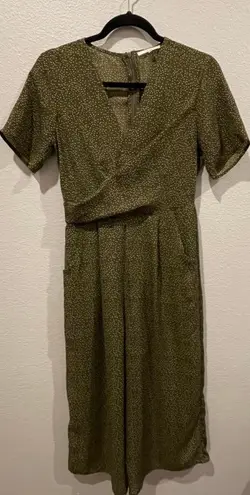 Anthropologie LE LIS Confetti Olive Green Jumpsuit 