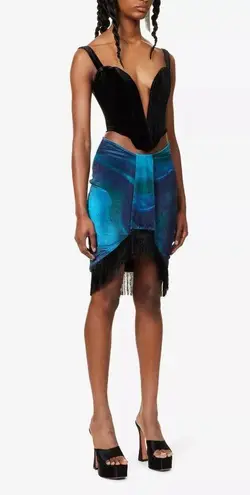 Farai London Edena Velvet Cutout Corset Skirt SET Turquenite Womens Size XS