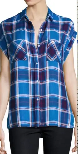 Rails Britt Plaid Cap-Sleeve Shirt in Santorini Royal Blue Size US XS