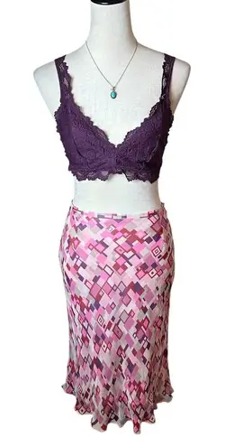 Willi Smith Y2K Silk Midi Slip Skirt 12P | Retro Groovy Geometric Pink Fairycore