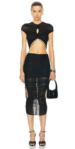 Mugler Mesh Bodycon Skirt in Black 34 New Cutout Midi Draped womens Size undefined
