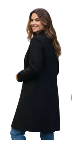 L.L. Bean Vintage Plus Size 20 black lambswool button down dress trench coat EUC - Image 2