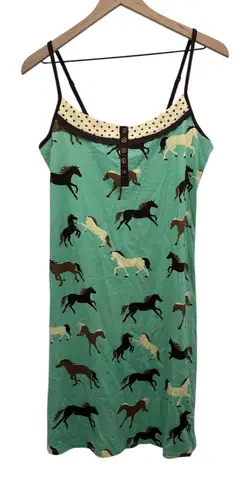 Hatley Womens Horse Print Spaghetti Strap Nightgown Polka Dot Trim Size M
