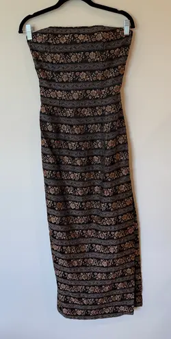 Jessica McClintock Vintage Strapless Dress 4 Black Gold Floral Brocade midi
