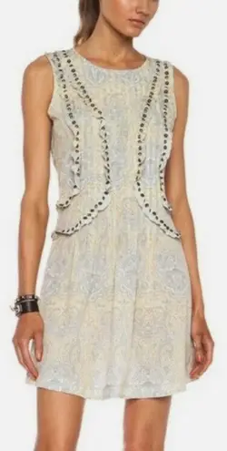 Pam & Gela Pam & Gela Raw Edge Dress Paisley Print Grommet Sleeveless Yellow Size Small