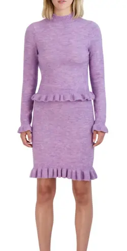BCBG Paris Lavender Frost Knee Length Sweater Skirt with Ruffle Hem Size Large Purple