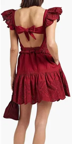 Sea New York Vivienne Broderie Anglaise Eyelet Shirred Mini Dress Claret, XS Red