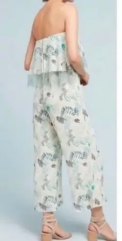 Foxiedox New Lace Ruffle Printed Cropped Strapless Jumpsuit Green Petite Size XS