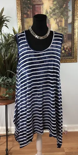 La Vanya Women’s Plus 3X Navy & White Striped Sleeveless Tunic Asymmetrical Hem - Image 1
