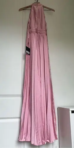 Mac Duggal NWT 26992 Halter Pleated Maxi Dress in Pink