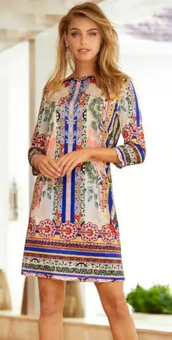 Boston Proper Dress Womens Large Boho Floral Abstract Boho Coastal Mini