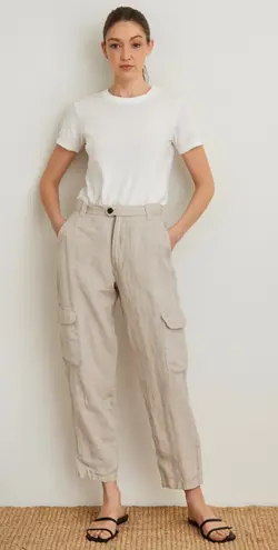 Rachel Roy 100% Linen Cargo Cropped Pants Khaki Beige Casual Lightweight Medium Tan