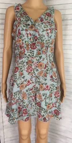 Turquoise Floral Dress, Size 3/4 Blue