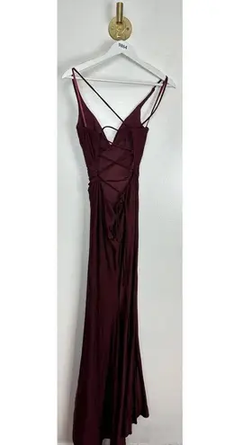 La Femme  Ruched Jersey Gown in Dark Berry Size US 0