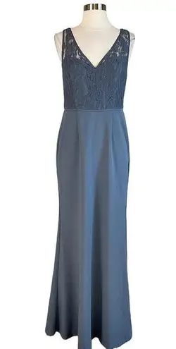 Adrianna Papell  Women's Formal Dress Size 16 Blue Sleeveless Lace and Crepe Gown