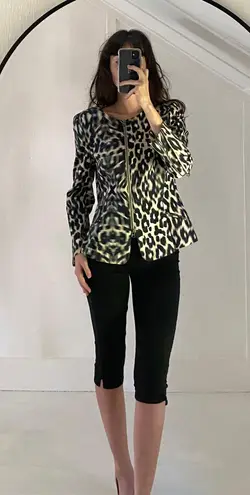 Escada Leopard Print Zip Front Blazer in Fantasy Size 38