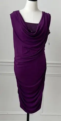 Laundry by Design NWT Ruched Stretchy Sheath Dress Sequins Ambrosia Plum 12