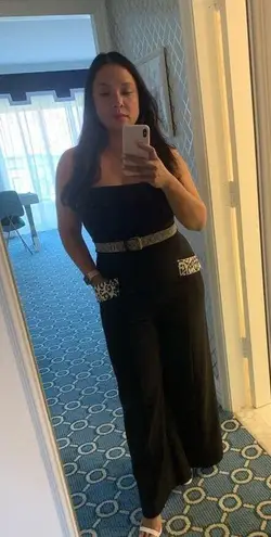 BLACK HALO EVE Black Strapless Boned Bodice Carmine Jumpsuit Size 10