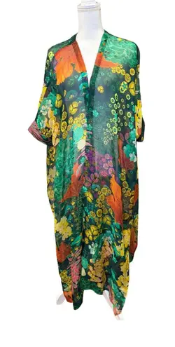 New Nazila Couture Vibrant Floral Sheer Duster – One Size Green Size undefined