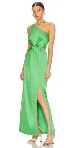 AMUR Deena One Shoulder Satin Evening Gown Green Daylily Womens Size 10