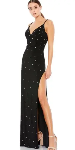 Mac Duggal Long Dress Black Diamond Studded Side Slit Prom Formals Ballgown Sz 2