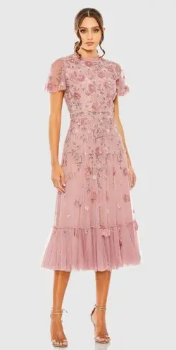 Mac Duggal NWT Embellished Illusion Cap Sleeve Column Gown Pink 2
