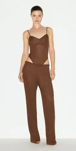 SKIMS Sheer Knit Cami Bodysuit in Bison, Size Small