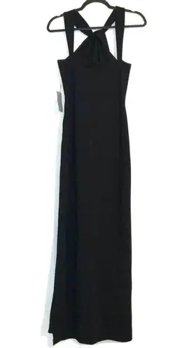 Bebe NWT  Sleeveless Twist Neck Side Slit Black Maxi Dress sz 8