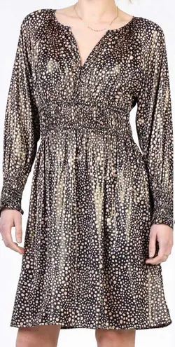 Current Air Black Metallic Leopard Print Smocked Waist Dress ~ Size Small ๐งก๐