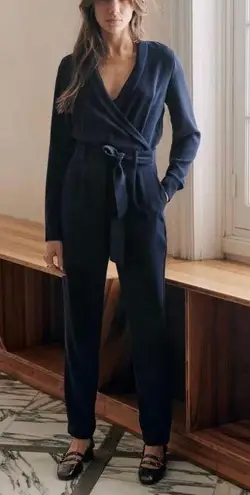 Sézane Heaven Long Sleeve Navy Jumpsuit, Size 34/US 2