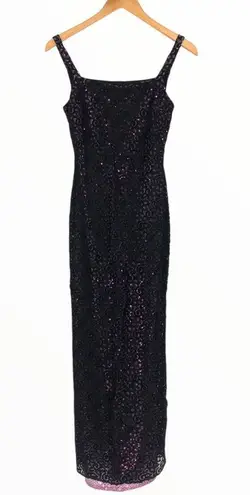 Gunne Sax 90’s Jessica McClintock Black Lace Metallic Pink Dot Square Neck Dress