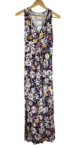 Loveappella Floral Print Empire Waist Jersey Stretch Maxi Dress Size Small