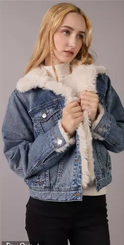 American Eagle Funky  Sherpa-Lined Jean Jacket! - Image 1