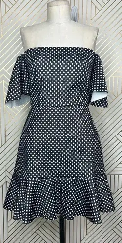 Saloni Amelia Neoprene Mini Polka Dot Dress Black White Size 6