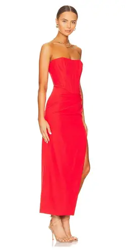 Bardot Strapless Midi Saira Dress in Orange