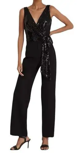 LAUREN RALPH LAUREN Women’s Dress Black Sequined Crepe Jumpsuit Size 2