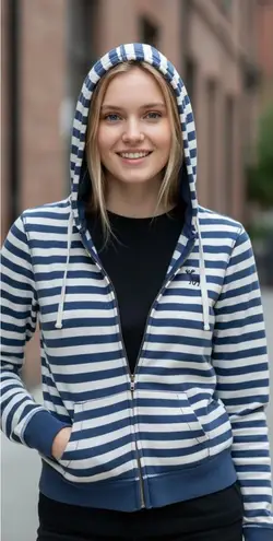 Abercrombie & Fitch Abercrombie Y2K Striped Double Zipper‎ Zip Up Hoodie Hooded Sweatshirt Size L - Image 1