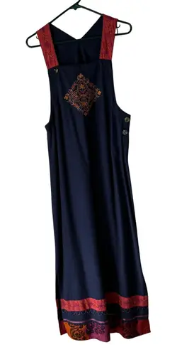 Source Unknown Boho Maxi Dress Vintage Artsy Large Embroidered Floral Sleeveless Ethnic Beaded