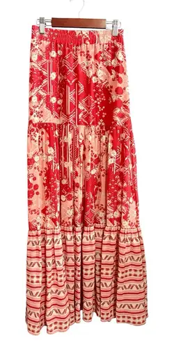 CHUFY Red and Pink Patterned Maxi Skirt Size XS