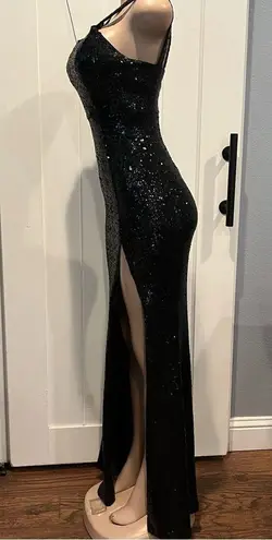 Honey and Rosie Black Sequin sequin small Dress high slit FLAWED