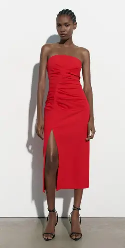 ZARA Ruched Midi Dress Red - $40 New With Tags - From MinnieMe