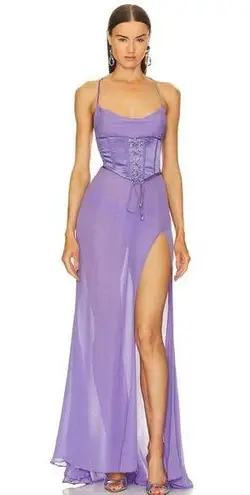 Retrofête Retrofete Larissa Dress in Dusty Lilac Purple Large Silk NWT Corset Semi Sheer