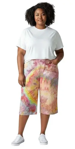 Choices Plus Size 3X Capri Pants Handmade Tie Dye Linen Lined Spiral Hippie 1482 Pink