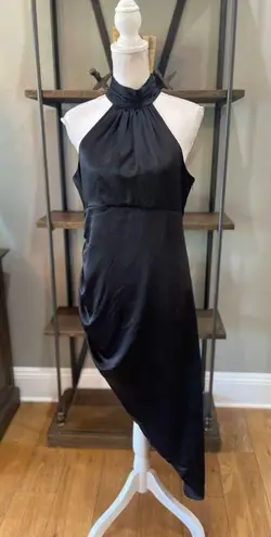 Cinq à Sept Naya Ruched Asymmetric Silk Dress Black Womens Size 8